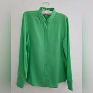Equipment Femme 100% Silk Long Sleeve Button Up Blouse In Vibrant Green Sz M EUC